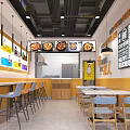 Vibrant Chicken Restaurant Interior With Cartoon Decor Open Kitchen And Seating Area 3d model