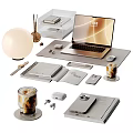 Modern Desk Decorative Ornament Set With Laptop Phone Lamp Coffee Cup Notebooks And Mouse