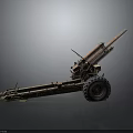 Antique Military Cannon with Long Metal Barrel and Field Carriage Wheels
