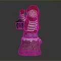 Christmas Decorative Doll With Red Hat Striped Scarf Holding Lantern On Snowy Tree Stump