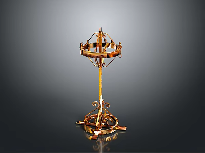 Ornate Golden Metal Decorative Stand With Intricate Carvings And Curved Base 3d model