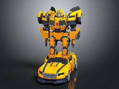 Yellow Smart Machine Robot Transforming Into Sports Car With Mechanical Design 3d model