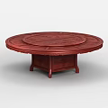 Round Red Solid Wood Carved Dining Table With Traditional Chinese Rotating Tray 3d model