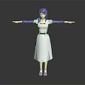 Game Movie Character With Pink Hair White Dress Blue Sleeves Belt And Arms Outstretched
