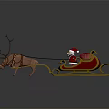 Christmas Themed Amusement Ride With Santa Claus On Red Sleigh Pulled By Reindeer