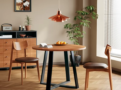 Retro Solid Wood Dining Chairs With Leather Padded Seat For Warm Cozy Home Dining Room 3d model