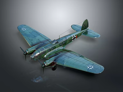Vintage Green Military Airplane With Dual Propellers And White Cross Wings 3d model