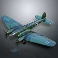 Vintage Green Military Airplane With Dual Propellers And White Cross Wings
