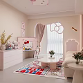 Pink Hello Kitty Living Room With Beige Sofa Coffee Table Stuffed Toys And Decorative Paintings