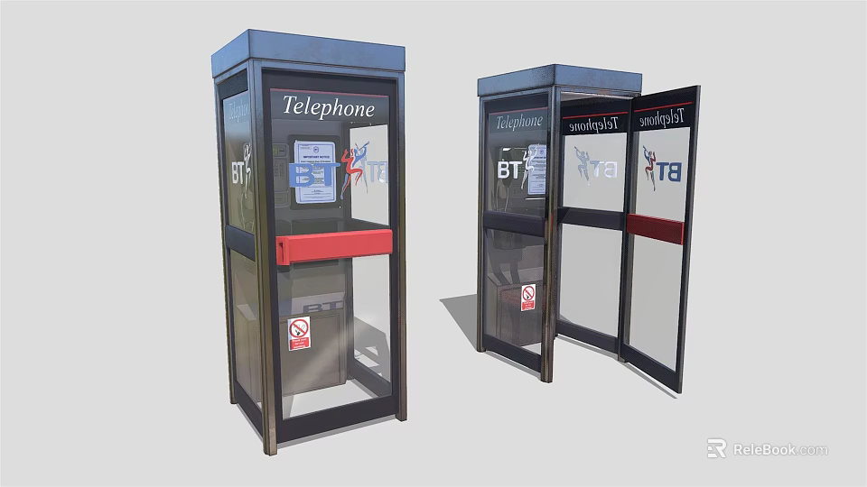 Contemporary Telephone Booths Featuring Glass Panels Closed Open Doors And Red Accents 3d model 