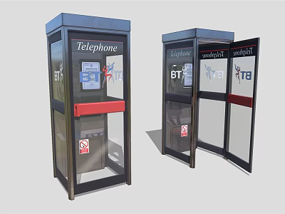 Contemporary Telephone Booths Featuring Glass Panels Closed Open Doors And Red Accents 3d model