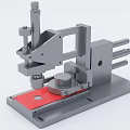 Industrial Precision Press Equipment With Metal Frame Cylinders And Red Workbench