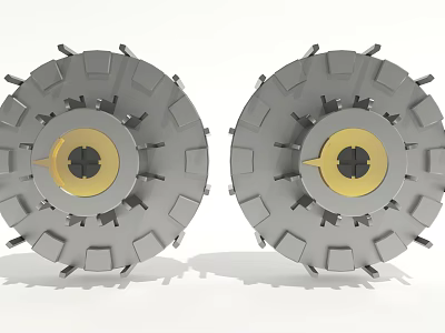 Durable Agricultural Equipment Components Featuring Dual Circular Grey Bodies And Golden Centers 3d model