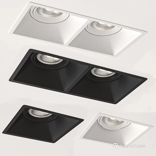 Modern Recessed Downlights and Spotlights With Black White Square Ceiling Design 3d model