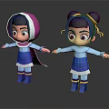 Two Cartoon Characters With Pink White Hood And Twin Buns In Blue Outfit With Reflection