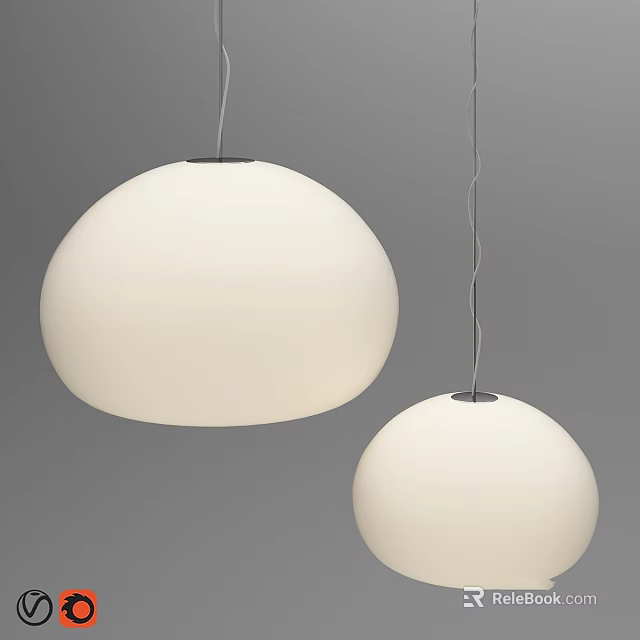 Minimalist Modern White Spherical Pendant Lights Hanging Against Gray Background 3d model 