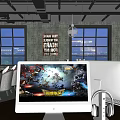 Industrial LOFT Internet Cafe Internet Cafe Computer Tables and Chairs Entertainment Places Computer E-Sports Chair Chandelier Partition 3d model