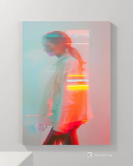 Modern Double Exposure Figure Portrait With Back View Light Jacket And Colorful Light Streaks 3d model