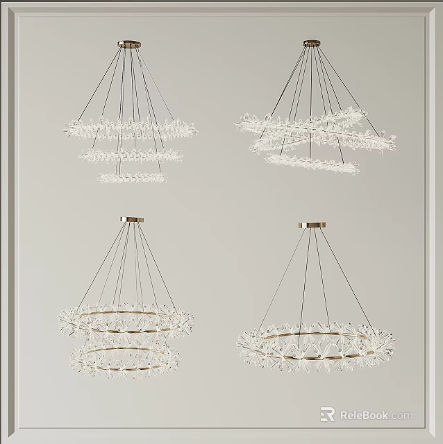 Modern Elegant Chandeliers With Circular Crystal Ring Design And Metal Hanging Structure 3d model 