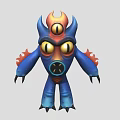 Fantasy Game Monster Character With Blue Body Flaming Head Black Spikes And Large Yellow Eyes