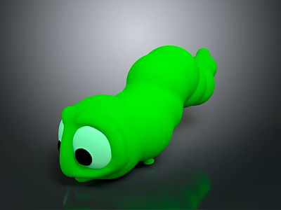 Green Toy Caterpillar With Big Eyes On Gray Background With Reflection 3d model