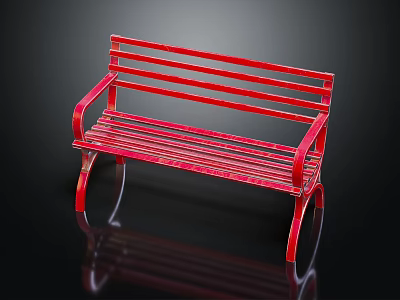 Red Outdoor Bench with Slatted Seat and Backrest Armrests for Garden Use 3d model