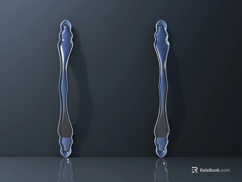Silver Polished Handles With Modern Design On Dark Background And Reflection 3d model 