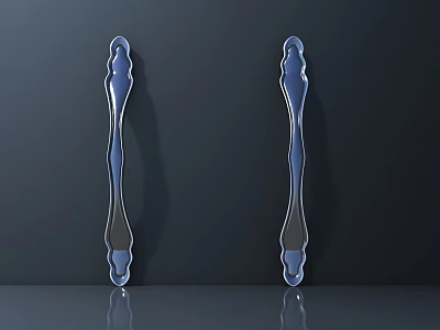Silver Polished Handles With Modern Design On Dark Background And Reflection 3d model
