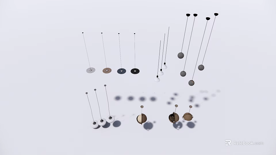 Modern Hanging Chandeliers with Round Bases and Black White Brown Color Designs 3d model 