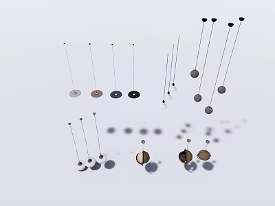 Modern Hanging Chandeliers with Round Bases and Black White Brown Color Designs 3d model