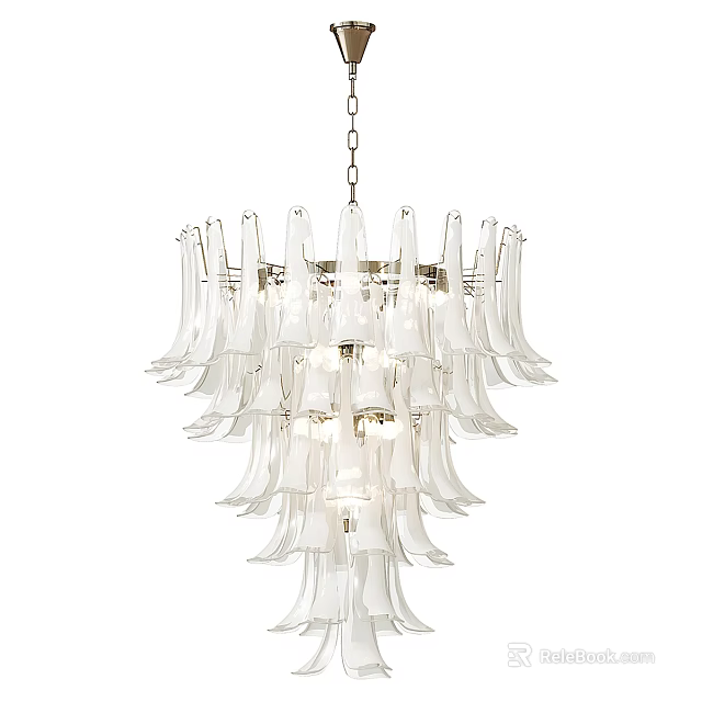 Elegant Modern Chandelier With Transparent Petal Shaped Glass Layers Design 3d model 