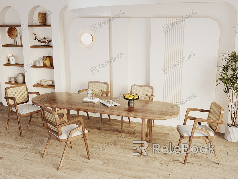 Quiet Wind Restaurant Dining Table Dining Chair Dining Table and Chair Combination Long Table Chandelier model