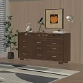 Wooden Dresser With Multiple Drawers Decorative Plants White Kettle And Pumpkin Painting In Living Room