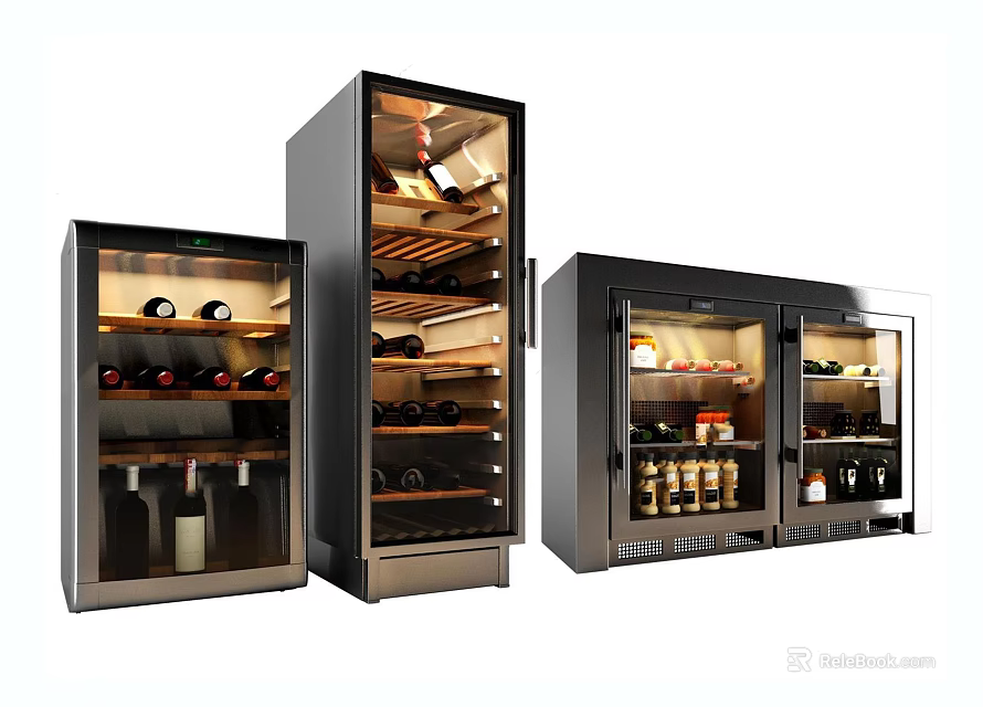 Modern Wine Coolers With Glass Door And Stainless Steel Design For Bottle Storage 3d model 