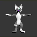 Cartoon 3D Character With Gray Body Blue Glowing Patterns Purple Nose Open Arms Standing