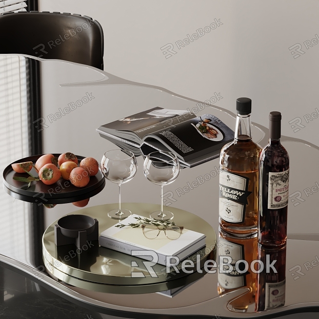 Wine Fruit Plate Books Wine Glass model