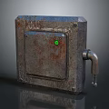 Rusty Metal Box With Green Indicator Light And Side Pipe Fixture
