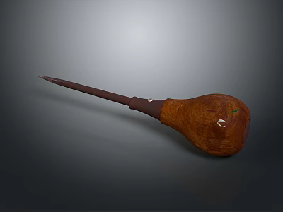 Handcrafted Wooden Smoking Pipe With Long Stem And Carved Details 3d model