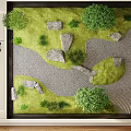 Indoor Living Plant Wall Design With Moss Greenery Decorative Stones And Curved Gravel Pathway