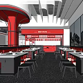 Red Themed Modern Hotpot Restaurant Interior With Dining Tables And Chairs Design