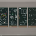 Chalkboard Wall Hangings with Hand Drawn Artwork Wooden Frames Four Panels Home Decor