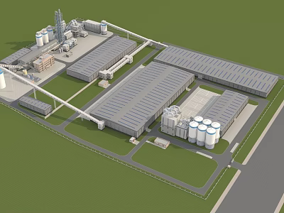 Industrial Plant Aerial View With Large Buildings Storage Tanks And Warehouse Facilities 3d model
