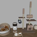 Modern Multi Level Cat Tree With Scratching Post Cat Bed And Feeding Bowl