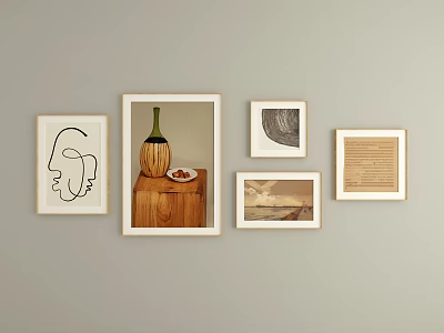 Wall Decor With Framed Art Wooden Cabinet Green Bottle And Fruit Plate 3d model