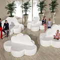 Cloud Shaped White Public Chair Design With Plants And People In Modern Space