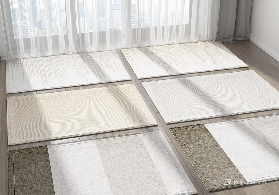 Square Rugs With Different Patterns In Bright Room 3d model