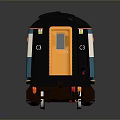 Blue And White Modern Model Train Carriage With Black Roof Windows And Reflective Surface