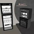 Modern Kitchen Interior With Black Haier Glass Door Cabinet And Minotli Built in Oven