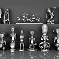 Golden Decorative Figurine Set With Human Animal Sculptures And Artistic Poses