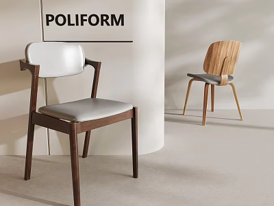 Stylish POLIFORM Leisure Chairs Featuring Wooden Frame White Backrest and Gray Cushion in Minimalist Interior 3d model